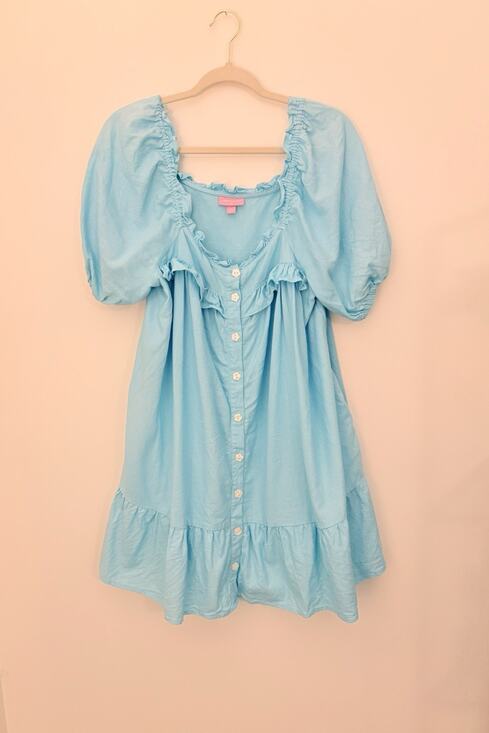 Stoney Clover Lane Dresses & Skirts - Stoney Clover Lane Dress Womens M Blue Babydoll Linen Boho Resort Summer Beach